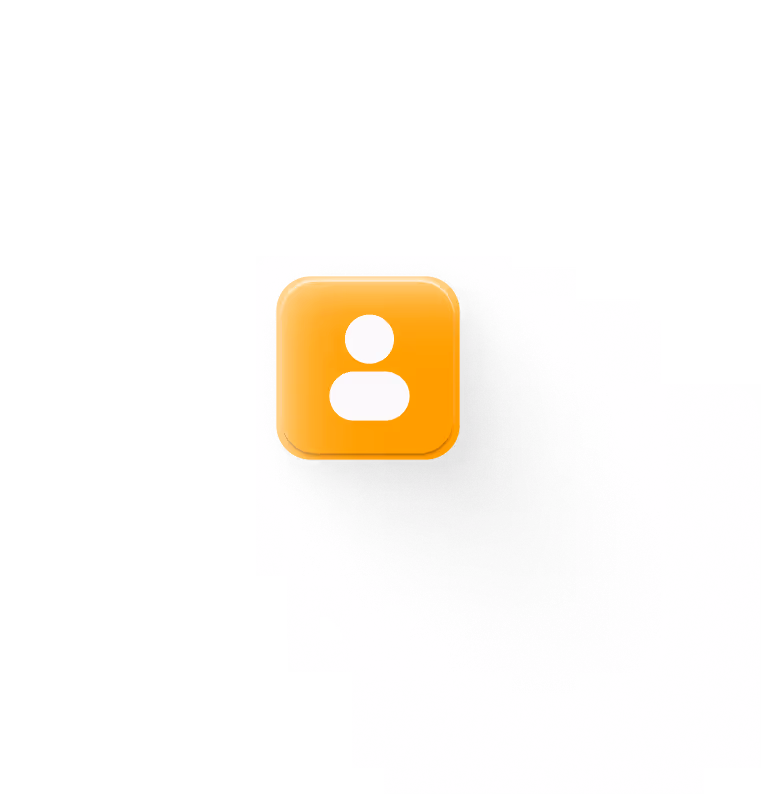 Icône carrée orange avec symbole blanc de profil d'utilisateur stylisé au centre.