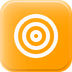 Icône carrée orange avec cible blanche composée de cercles concentriques.