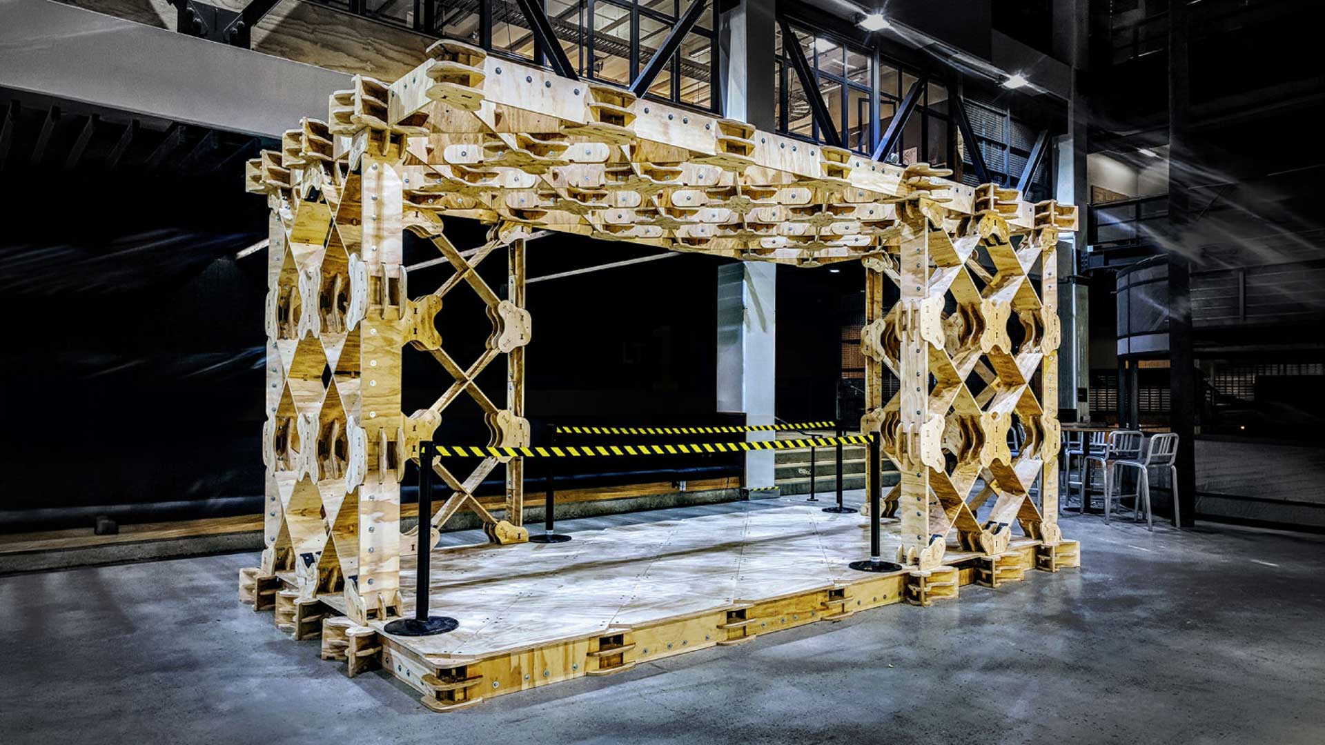 Early stages of XFrame, in a room like structure on display at Victoria Univeristy.