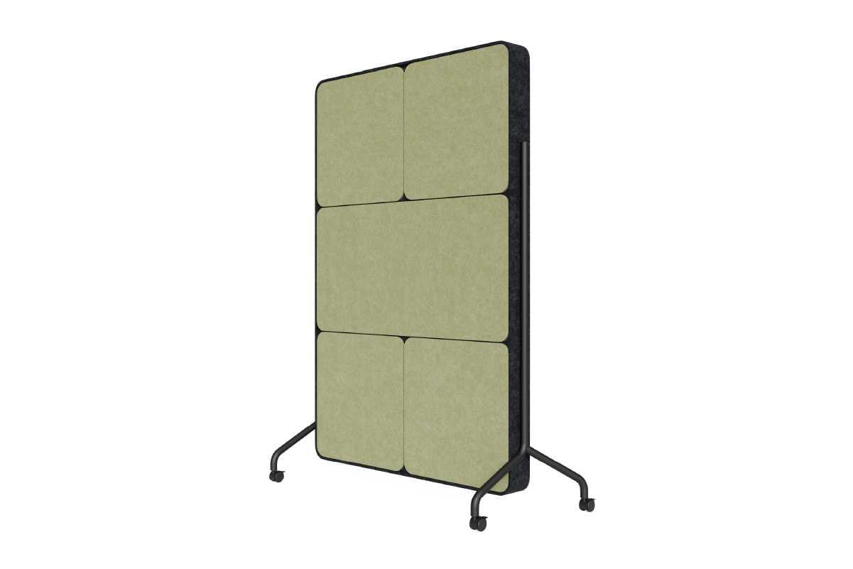 Vertical Quiet Wall with Leaf PET Linings and Black trim linings. - angled View