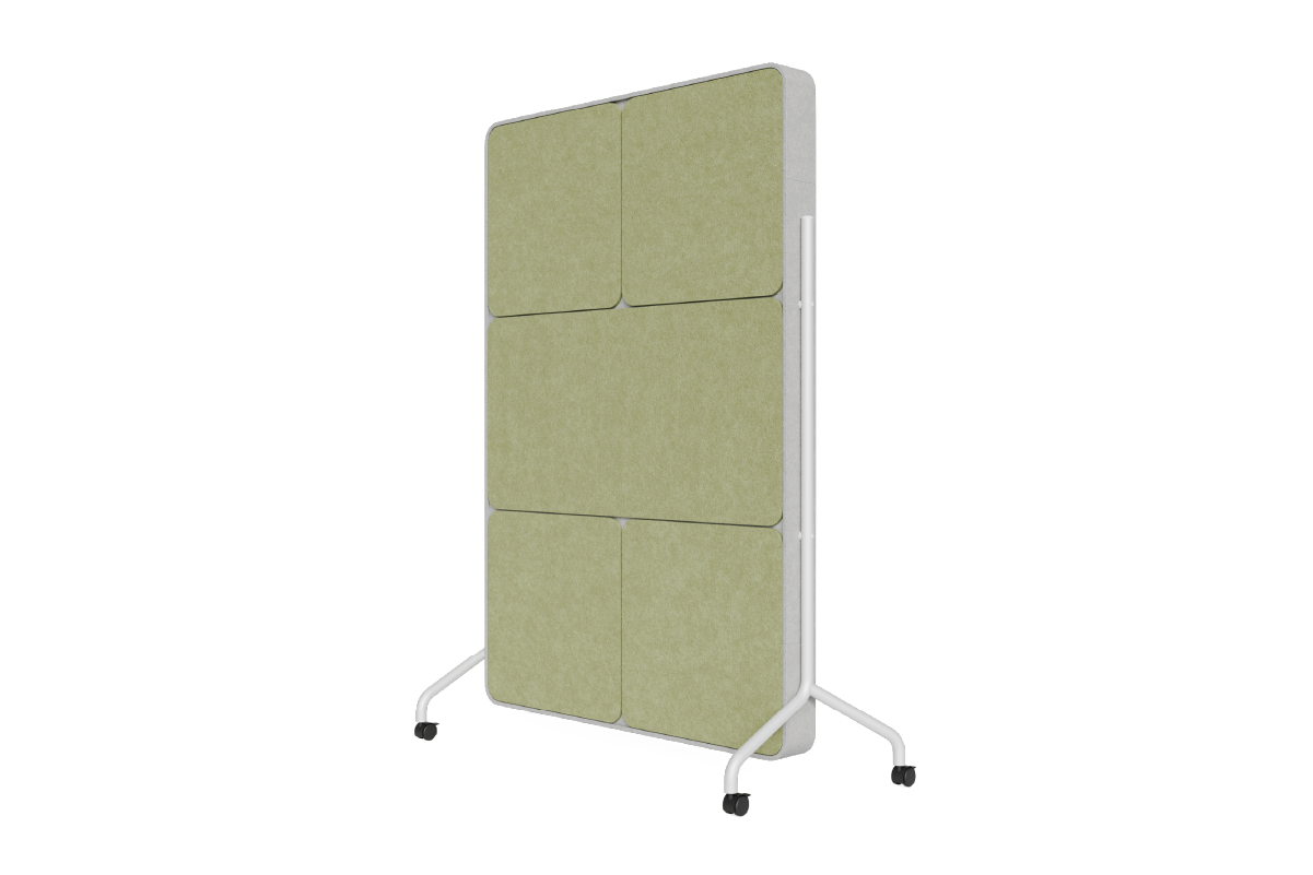 Vertical Quiet Wall with Leaf PET linings and light grey trim linings - angled view.