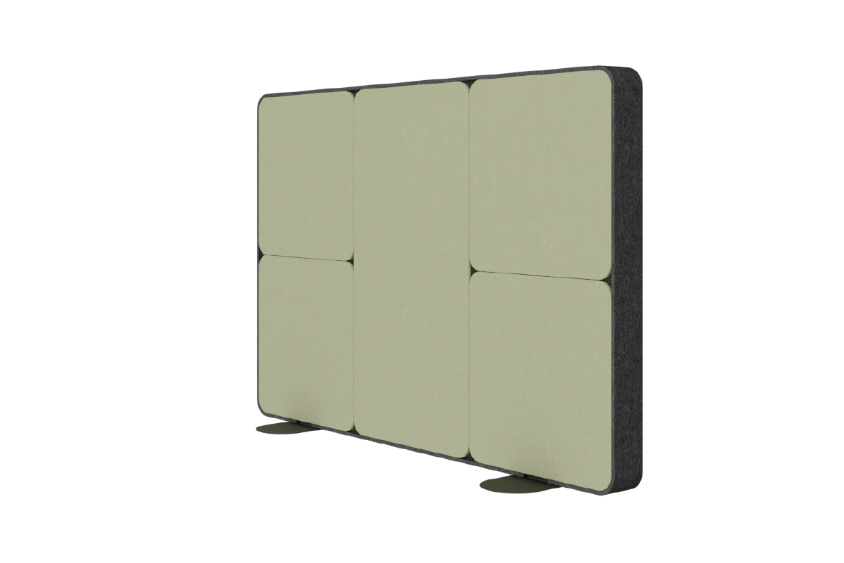 Quiet Wall with Leaf PET lining, and a dark grey PET trim - angled view.