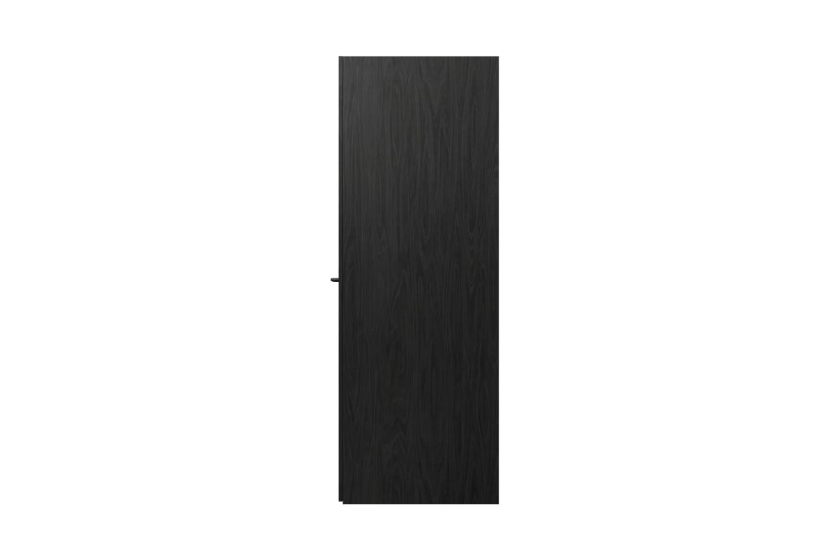 XFrame Classic Booth with a black laminate exterior lining, grey grooved PET interior lining, with a full glass door, side view.