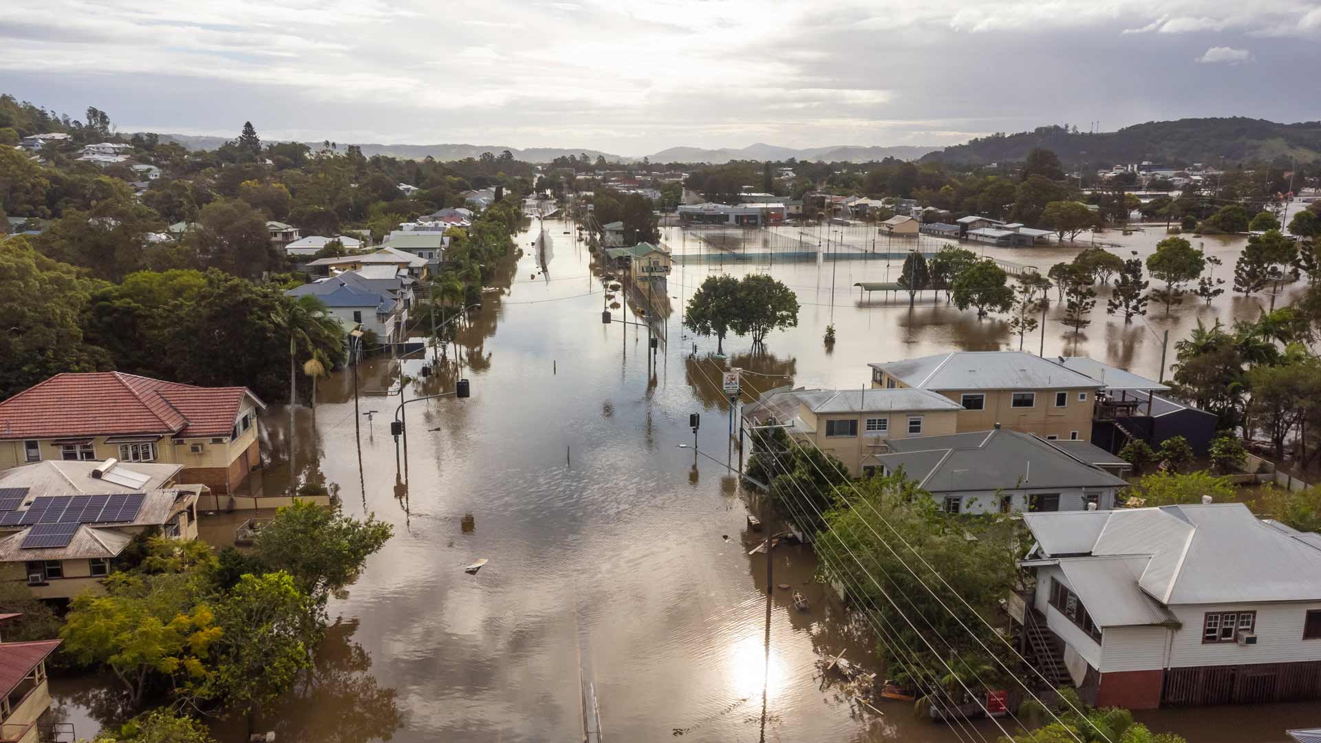 Image of flooding in a suburb in Lismore, Australian