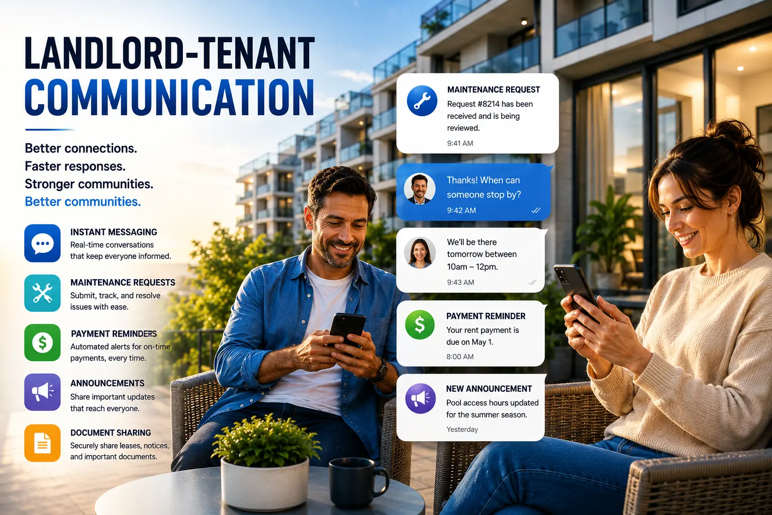 Person holding out hands comparing ManageCasa and Buildium logos, illustrating a property management software comparison.