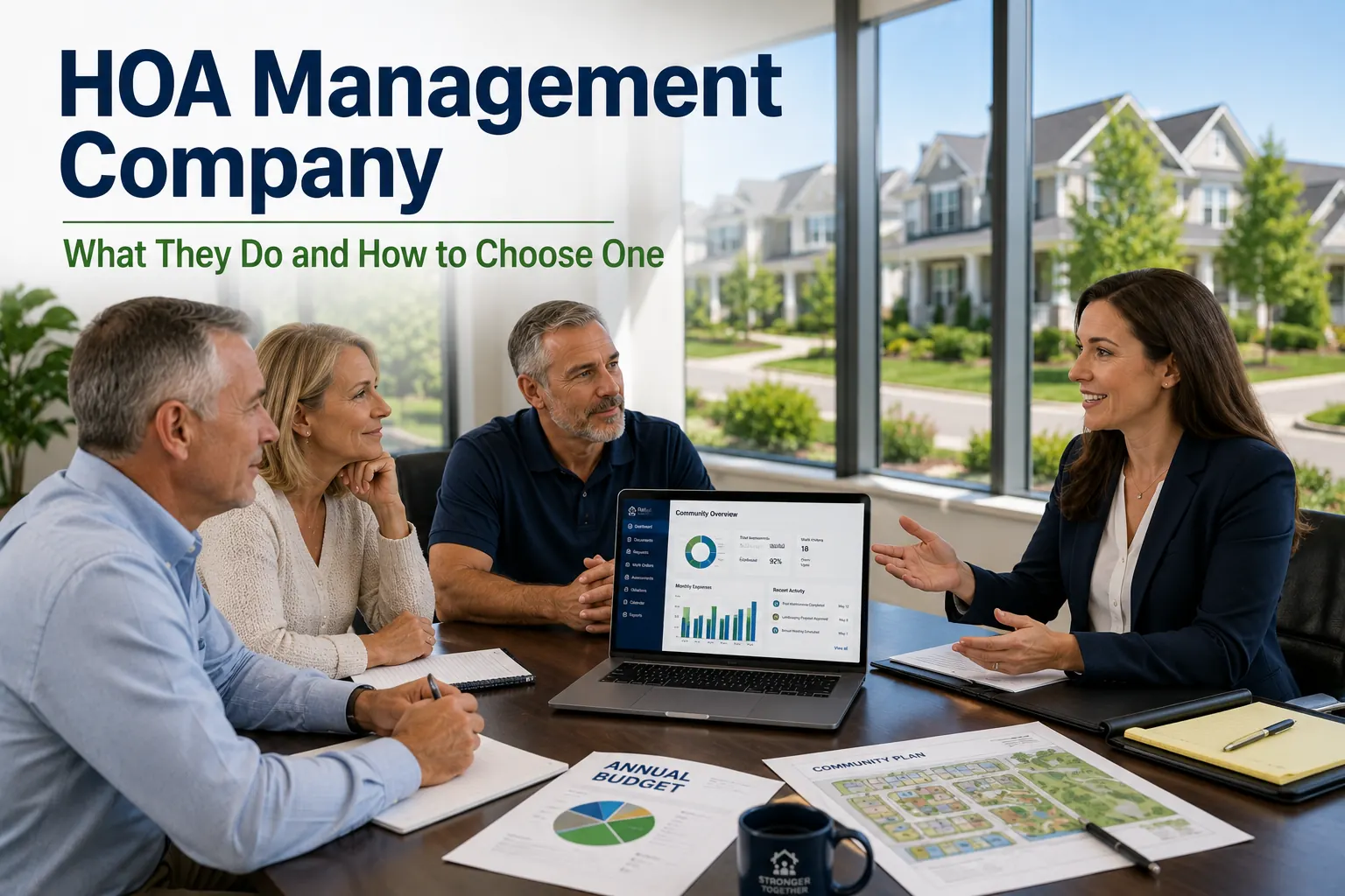 Person holding out hands comparing ManageCasa and Buildium logos, illustrating a property management software comparison.