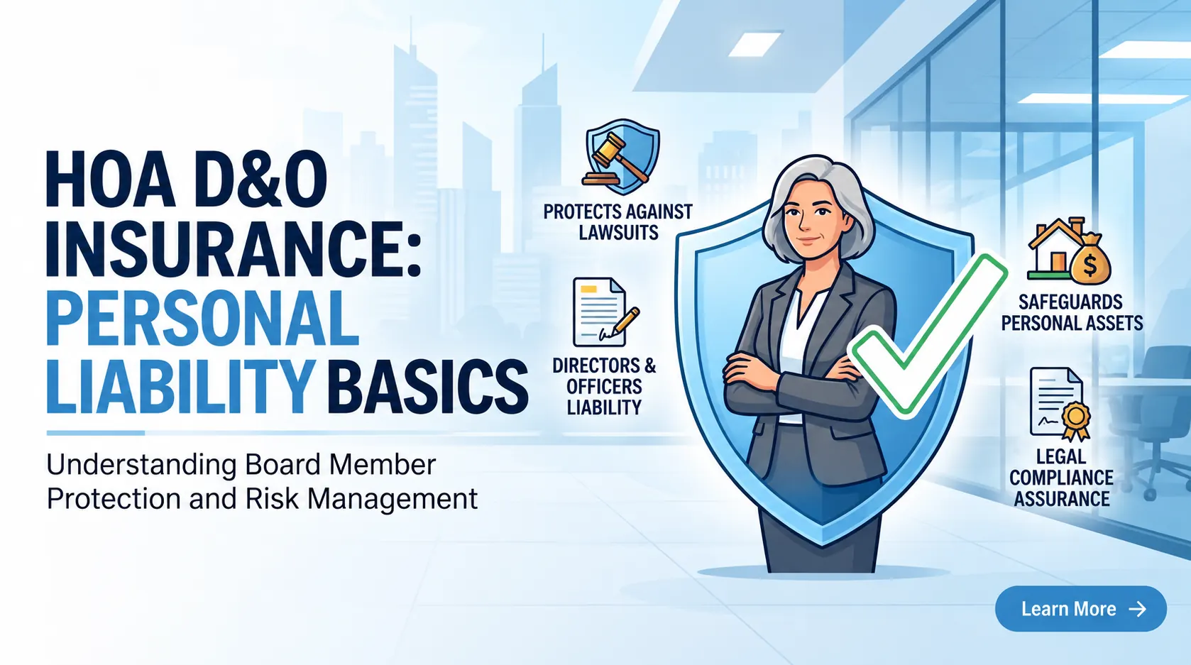 HOA D&O insurance personal liability basics showing protection for board members against lawsuits, personal asset risks, and legal liability.