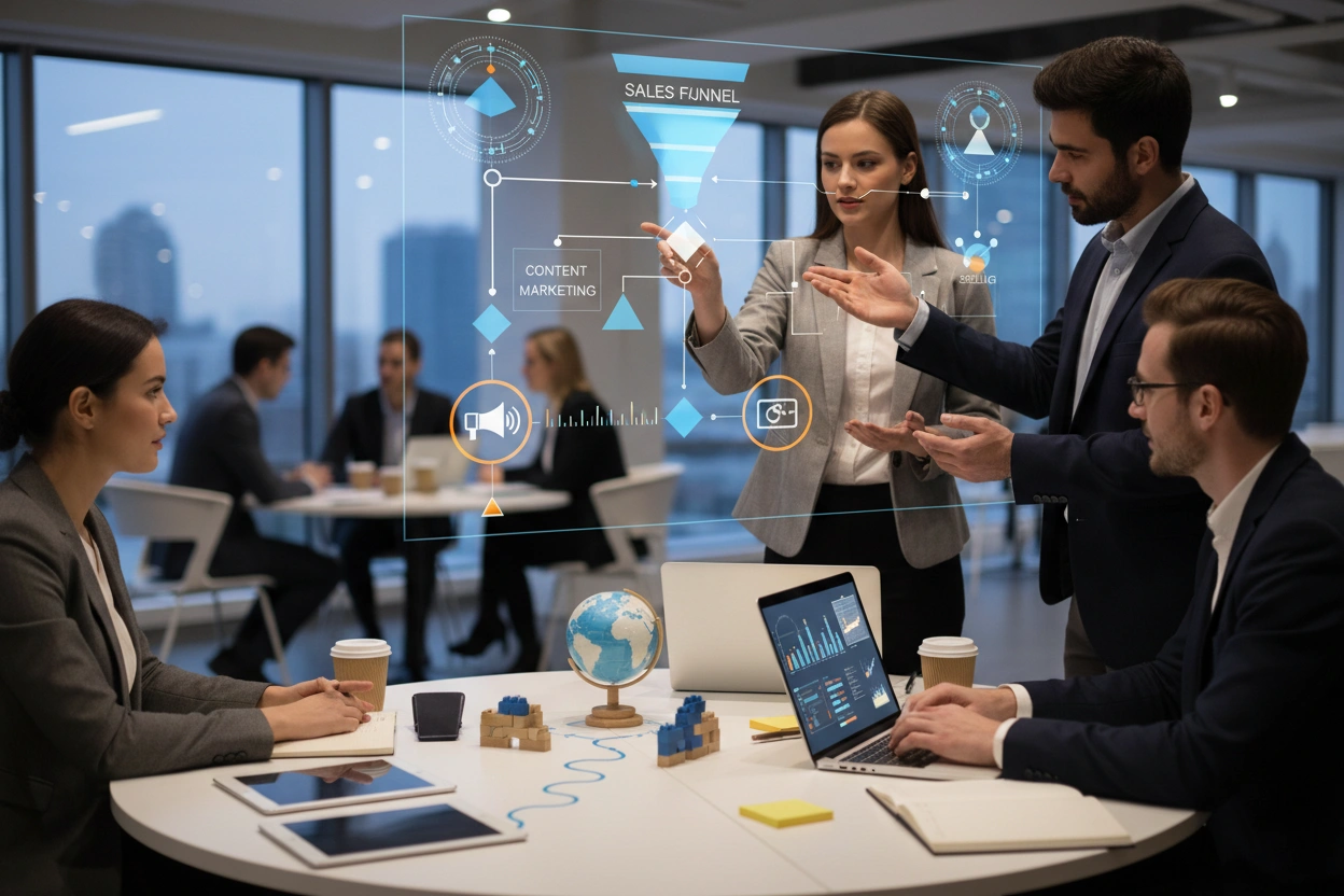 Professional image illustrating Digital Marketing Techniques to Enhance B2B Sales Funnel