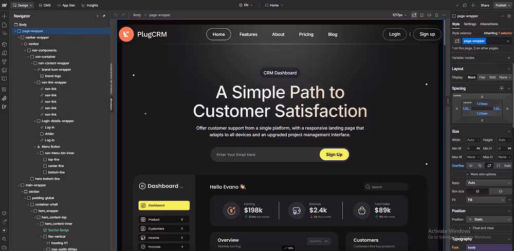 Pluggo-  A Scaleable CRM Landing Page Webflow Template