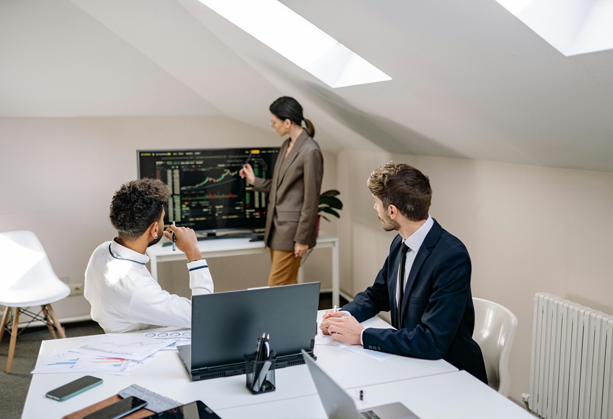 image of a person giving a presentation (for an ai saas company)