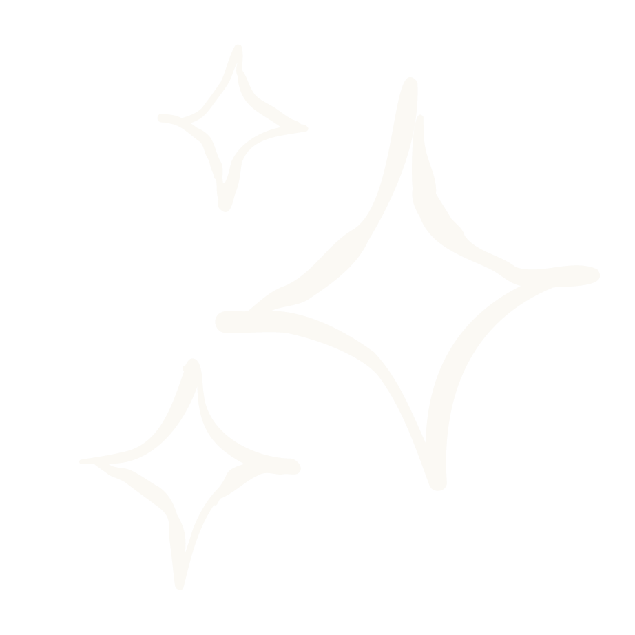 Three light beige sparkle stars of varying sizes on a white background.