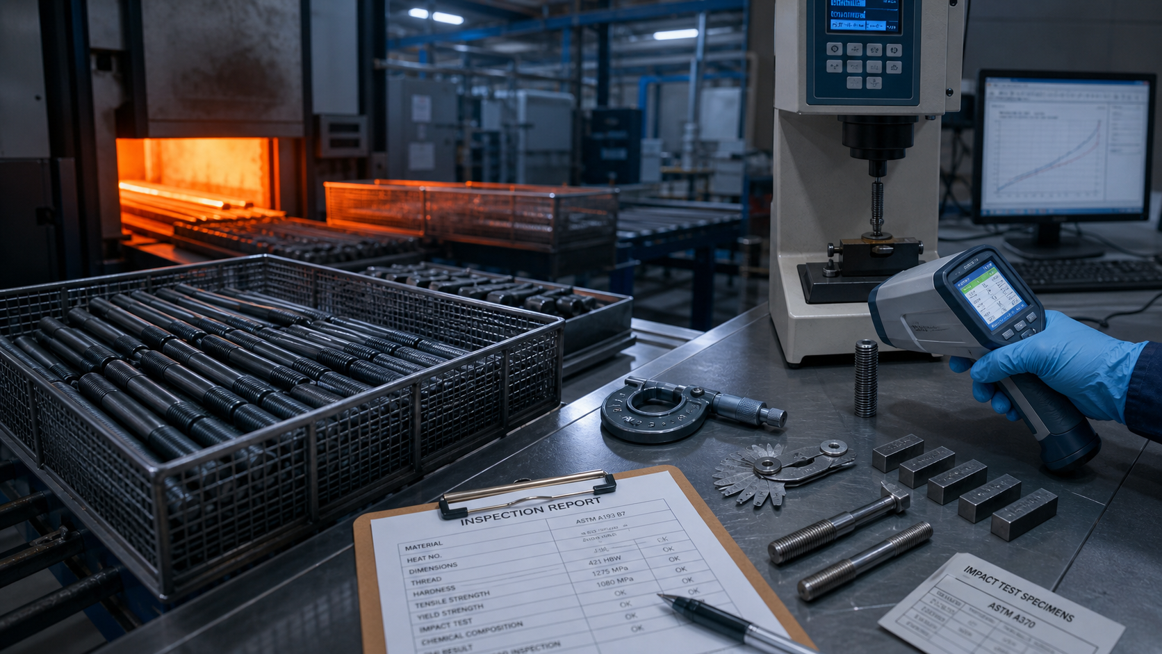 Heat treatment and mechanical property control for ASTM stud bolts