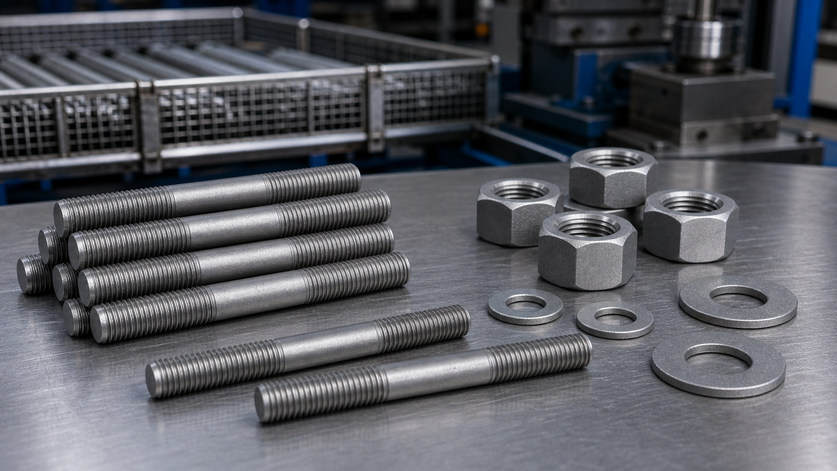 Plain uncoated ASTM stud bolts and heavy hex nuts