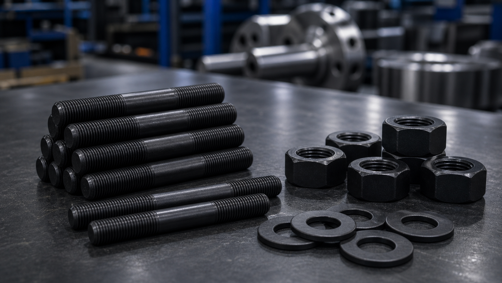 Black oxide ASTM stud bolts and heavy hex nuts
