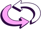 Two curved arrows forming a cycle, one pink pointing right and one white pointing left, illustrating a refresh or repeat concept.