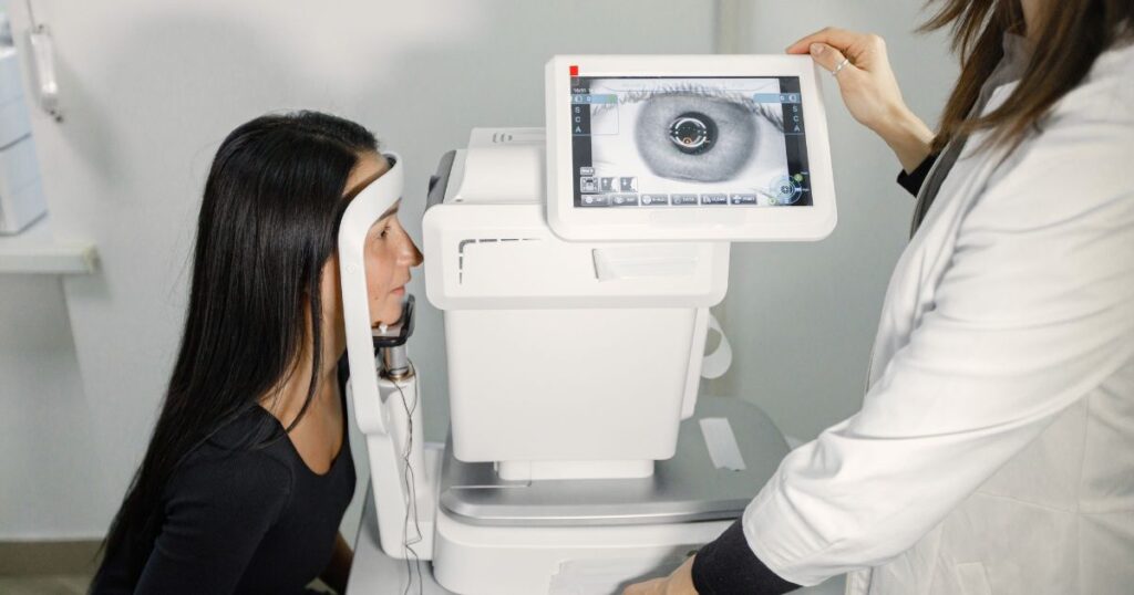 optometrist conducting an eye test