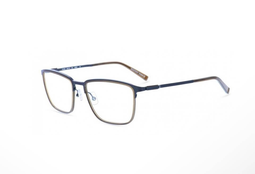 Navy blue rectangular acetate glasses frames on white background.