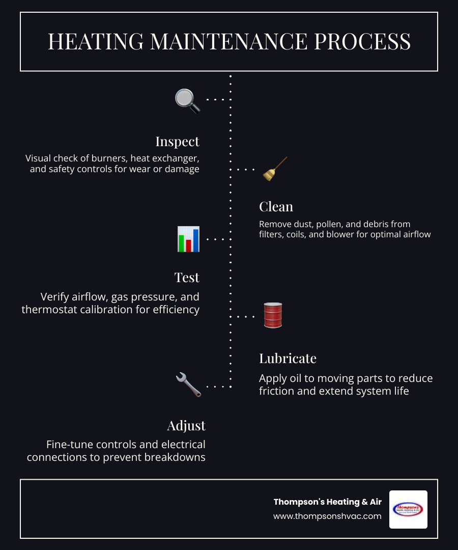 Infographic showing steps in a professional heating maintenance visit for Davis CA homeowners - heating maintenance company