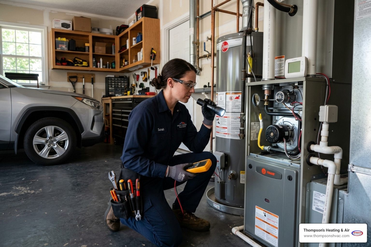 HVAC technician inspecting a residential heating and cooling system for safety hazards - when an hvac failure is a true