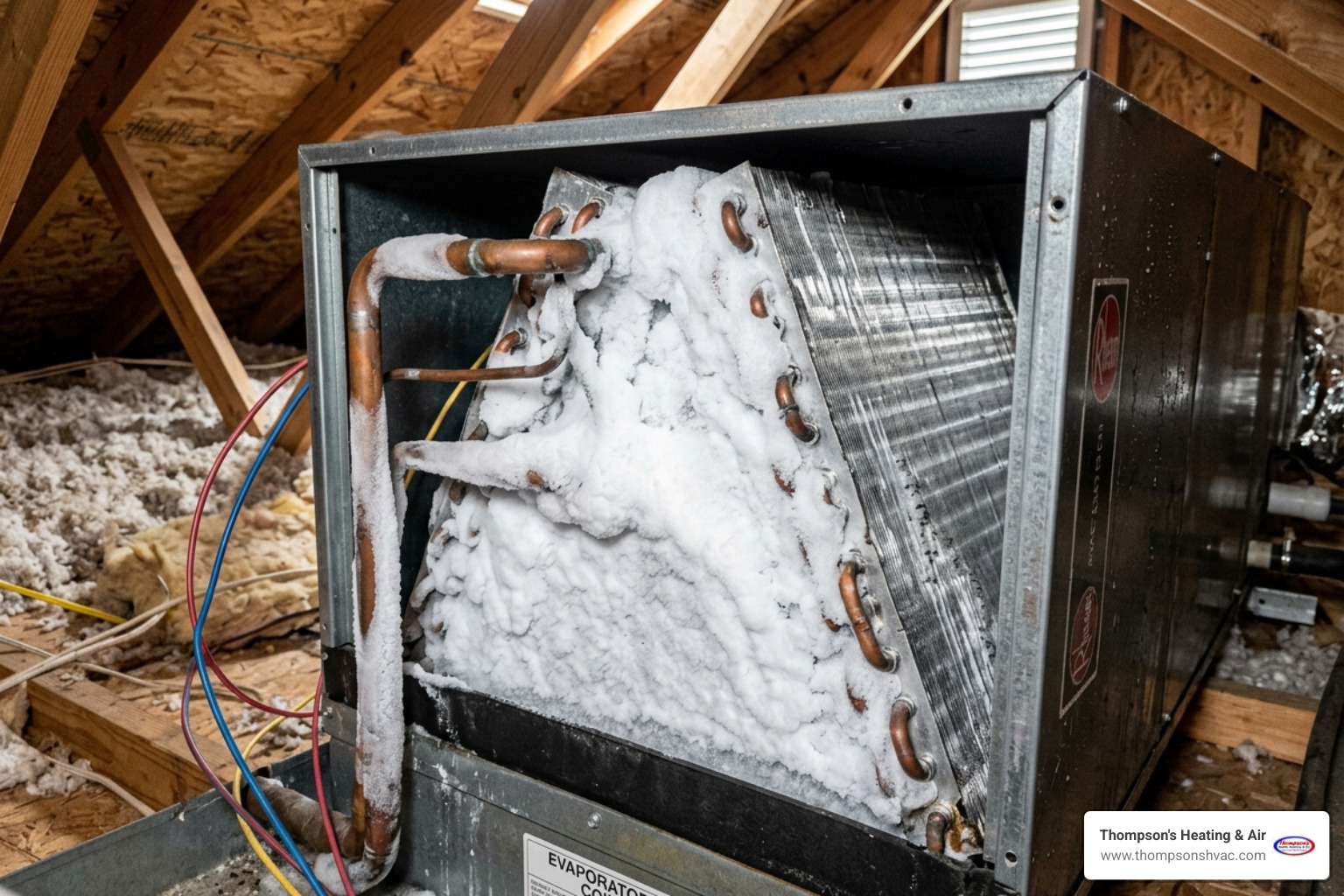 A frozen evaporator coil on an HVAC unit due to improper airflow and sizing issues - getting the right size hvac for the