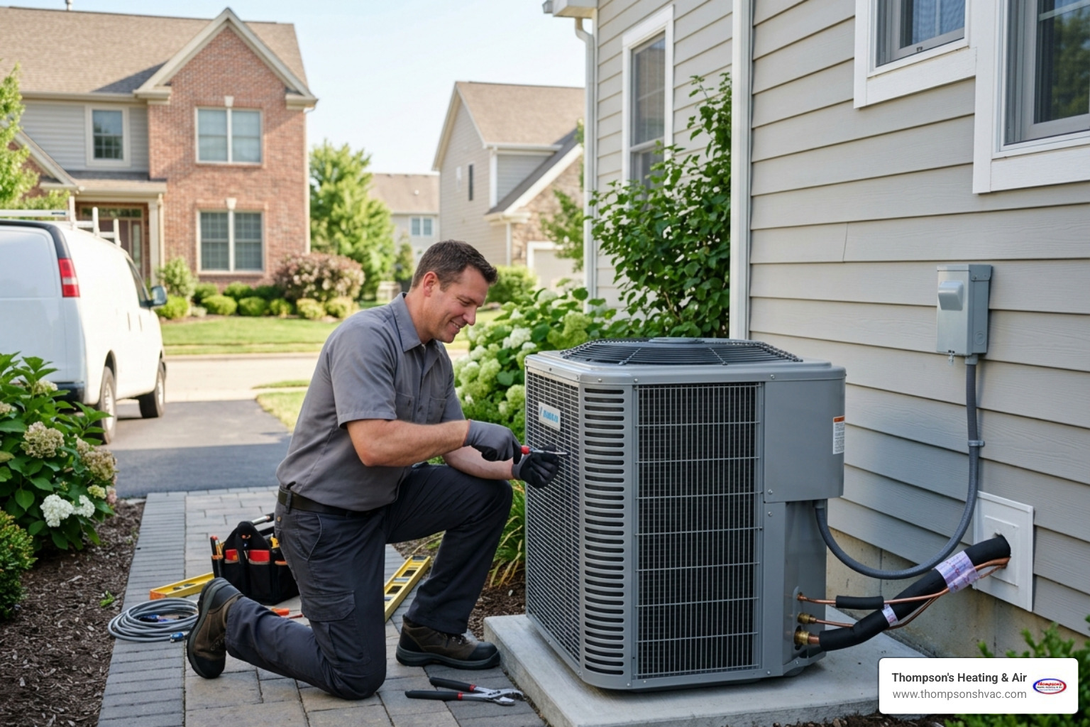 Technician installing a modern energy efficient heat pump system in a residential home - how to apply for energy rebates in