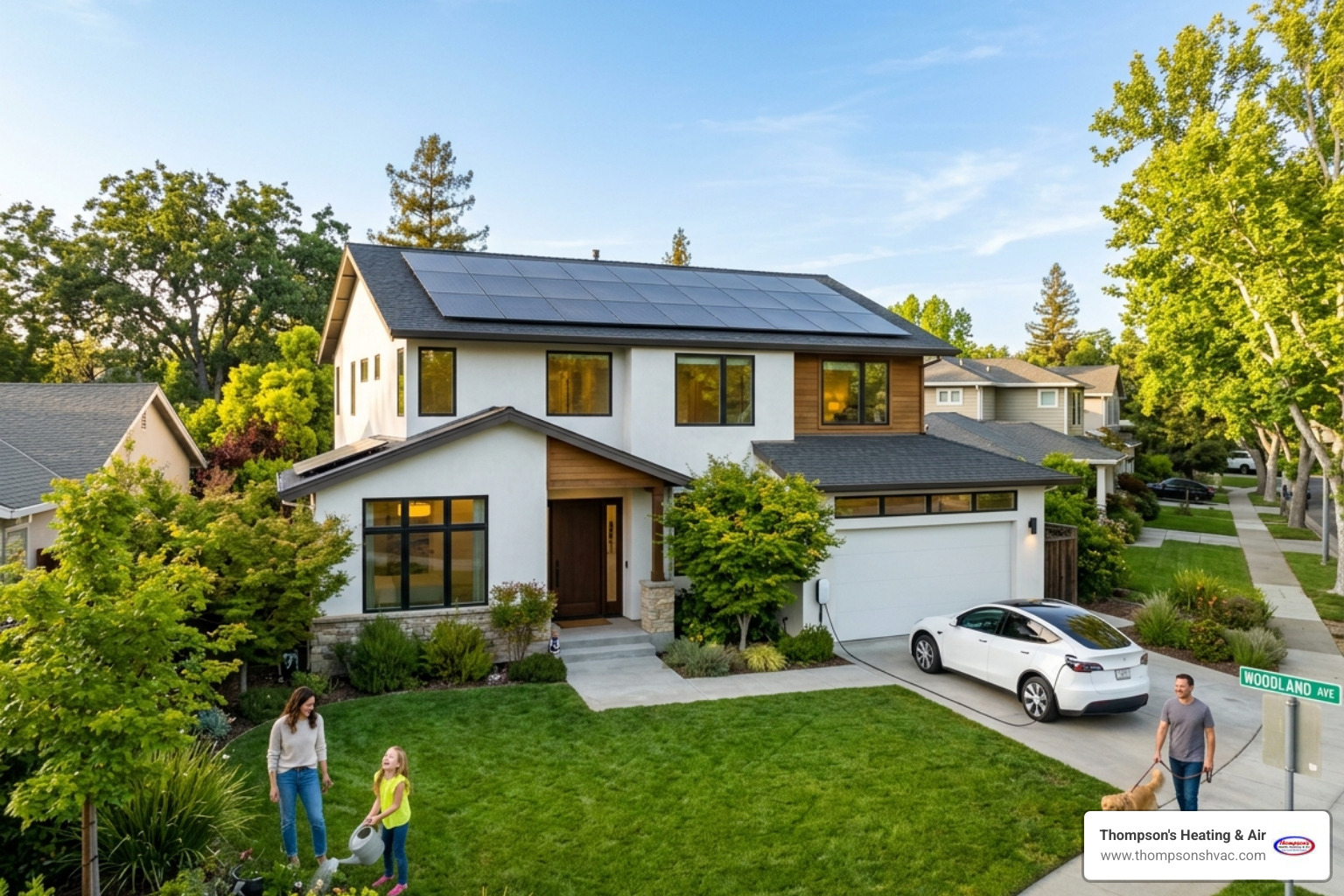 A modern energy-efficient home in Woodland with solar panels and a clean exterior - inflation reduction act benefits for