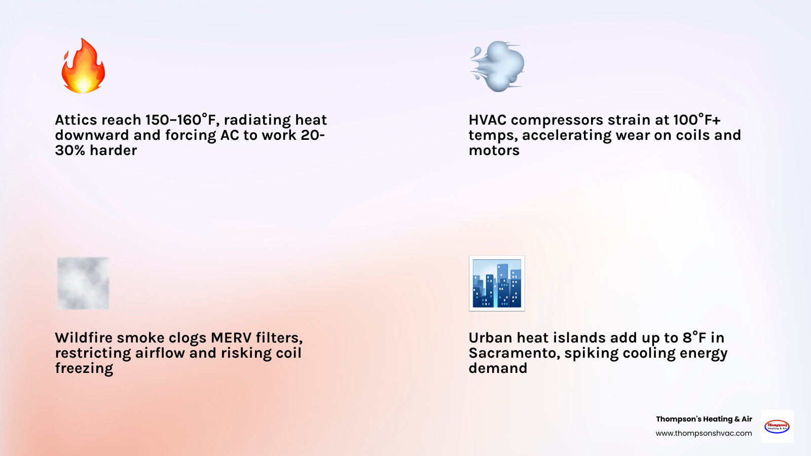 Infographic showing how extreme Sacramento Valley heat enters a home and strains HVAC and fireplace systems - how sacramento Infographic showing how extreme Sacramento Valley heat enters a home and strains HVAC and fireplace systems - how sacramento