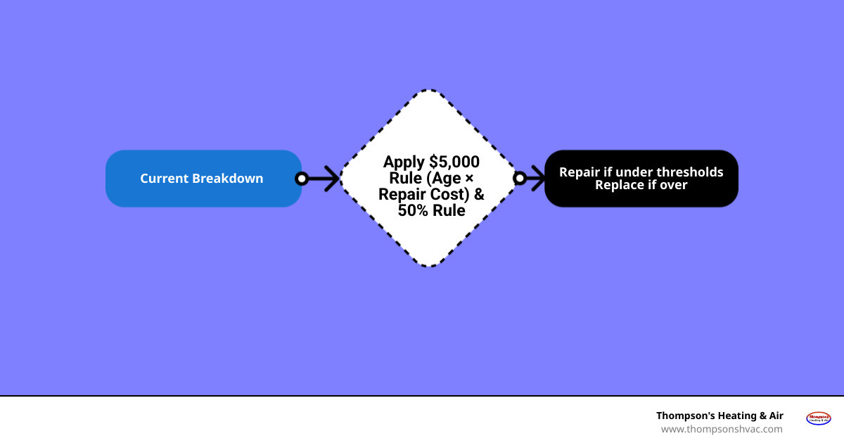 Repair vs. replace HVAC flowchart showing decision points based on age, cost, and repair frequency - should i repair or Repair vs. replace HVAC flowchart showing decision points based on age, cost, and repair frequency - should i repair or