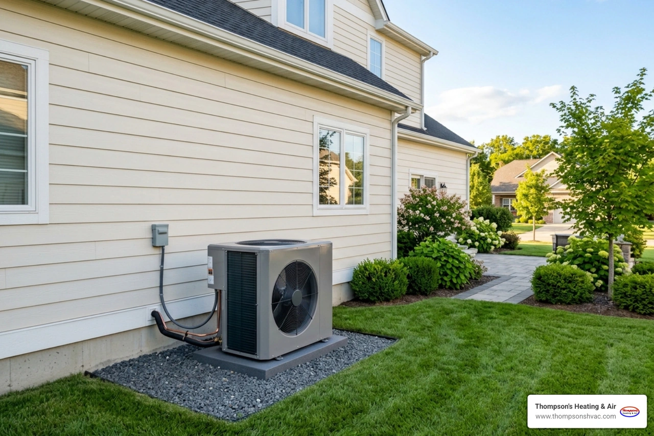 Modern energy efficient HVAC unit installed outside a clean home - when to repair vs replace your hvac system Modern energy efficient HVAC unit installed outside a clean home - when to repair vs replace your hvac system