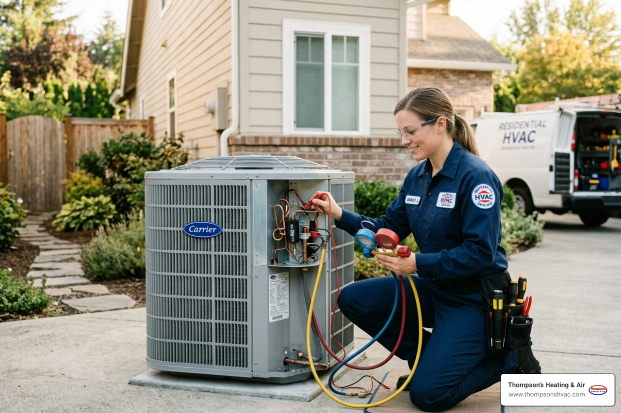 Professional technician performing a detailed multi-point inspection on a central AC unit - how a maintenance plan extends Professional technician performing a detailed multi-point inspection on a central AC unit - how a maintenance plan extends