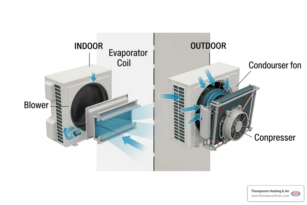 indoor and outdoor AC components with labeled noise sources