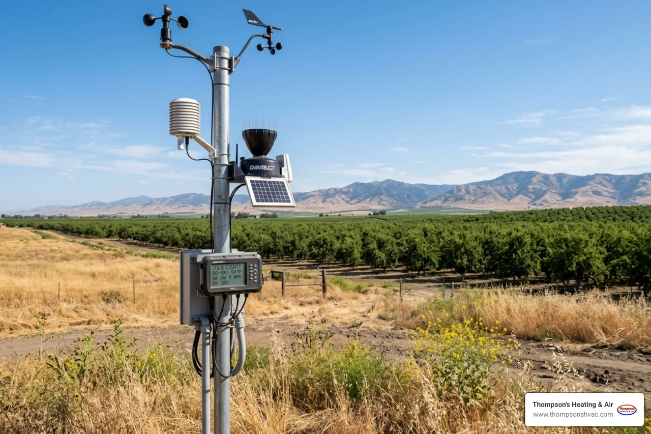 Local weather station in a Yolo County field providing real-time data - how local companies understand valley weather needs Local weather station in a Yolo County field providing real-time data - how local companies understand valley weather needs