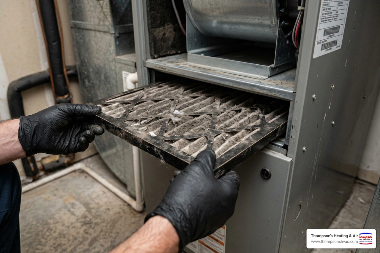 Replacing a dirty HVAC air filter in a Woodland CA home Replacing a dirty HVAC air filter in a Woodland CA home