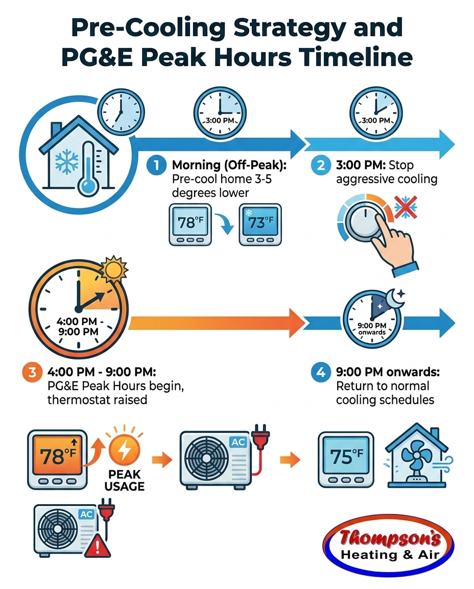 Pre-Cooling Strategy and PG&E Peak Hours Timeline
