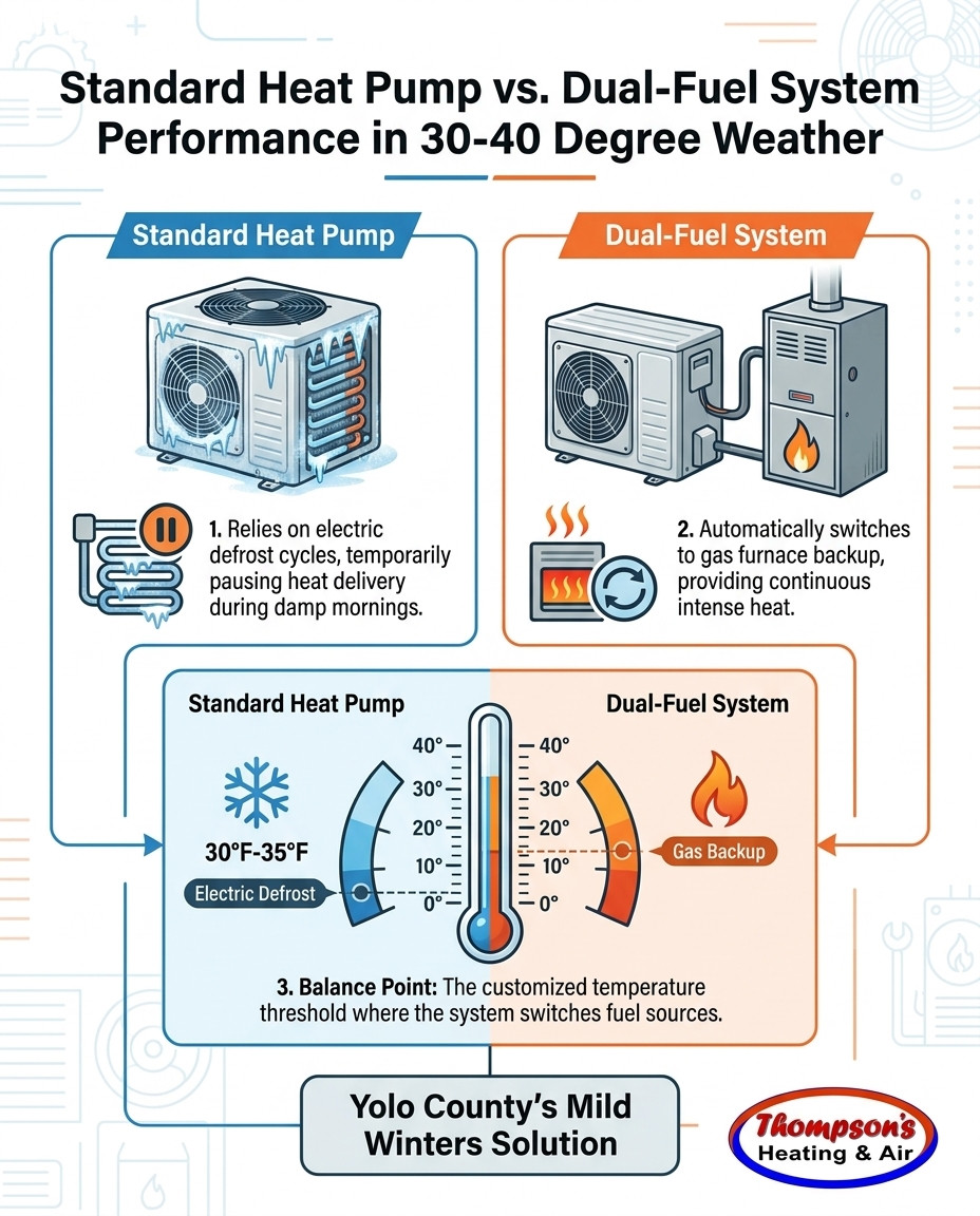 Standard Heat Pump vs. Dual-Fuel System Performance in 30-40 Degree Weather