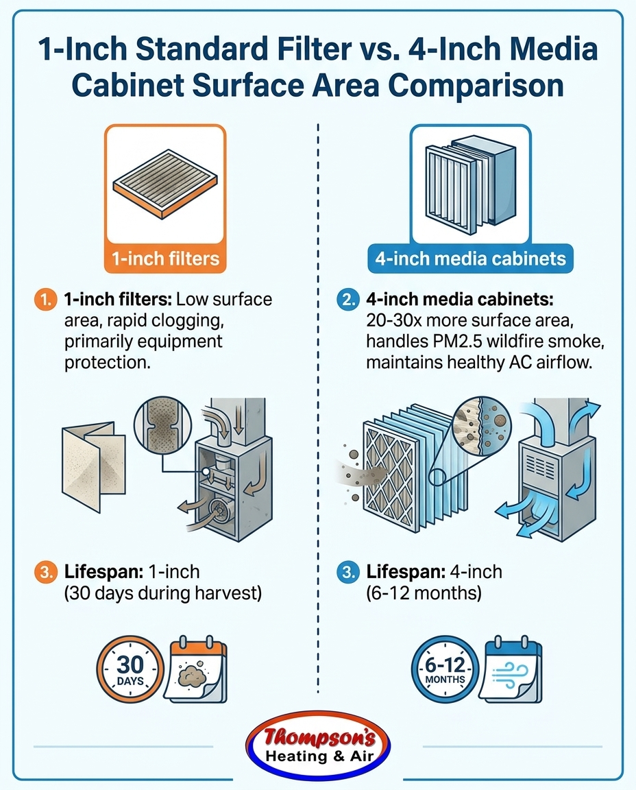 1-Inch Standard Filter vs. 4-Inch Media Cabinet Surface Area Comparison