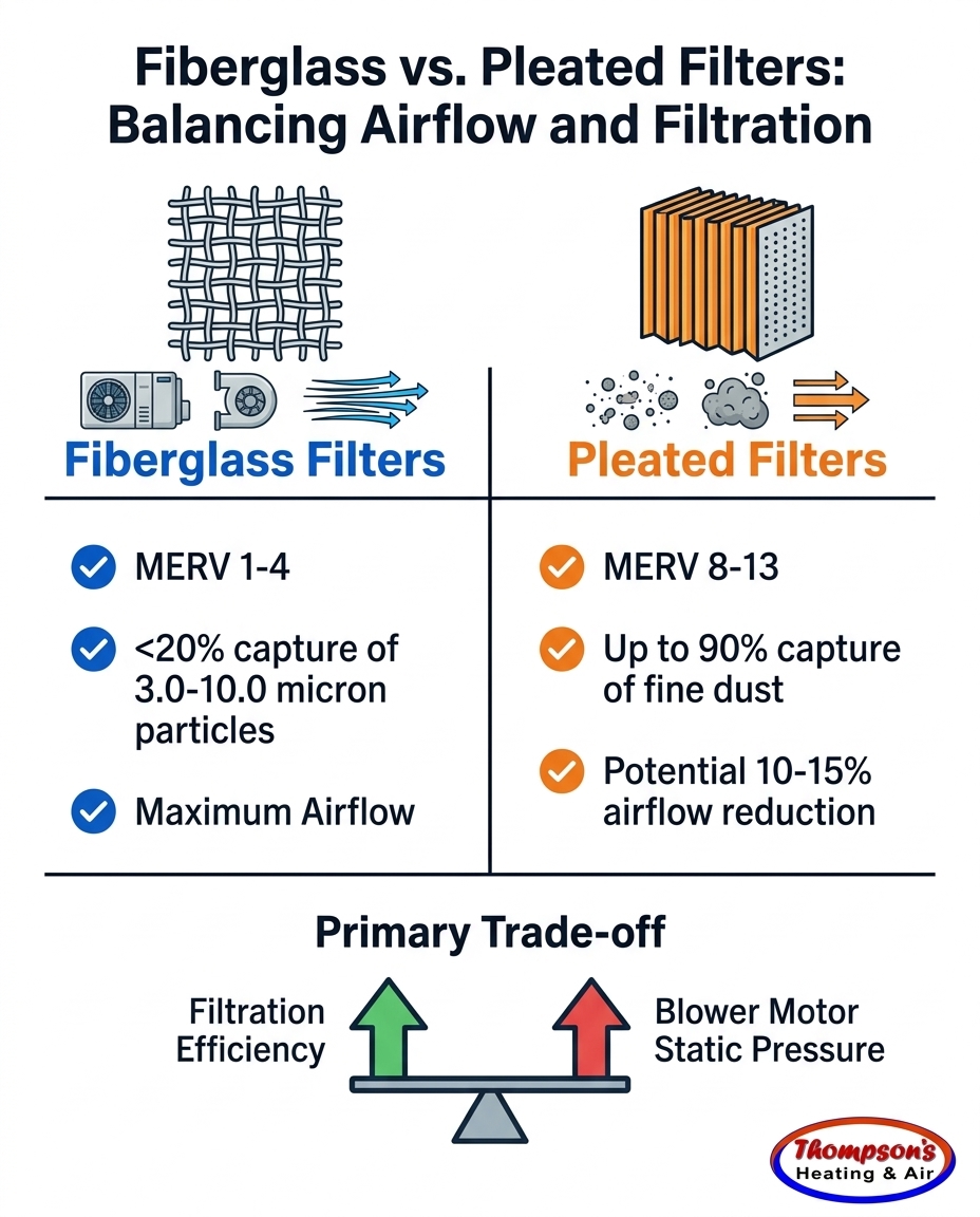 Fiberglass vs. Pleated Filters: Balancing Airflow and Filtration
