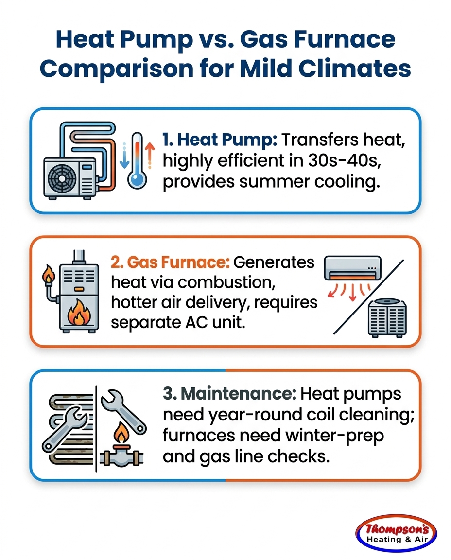 Heat Pump vs. Gas Furnace Comparison for Mild Climates