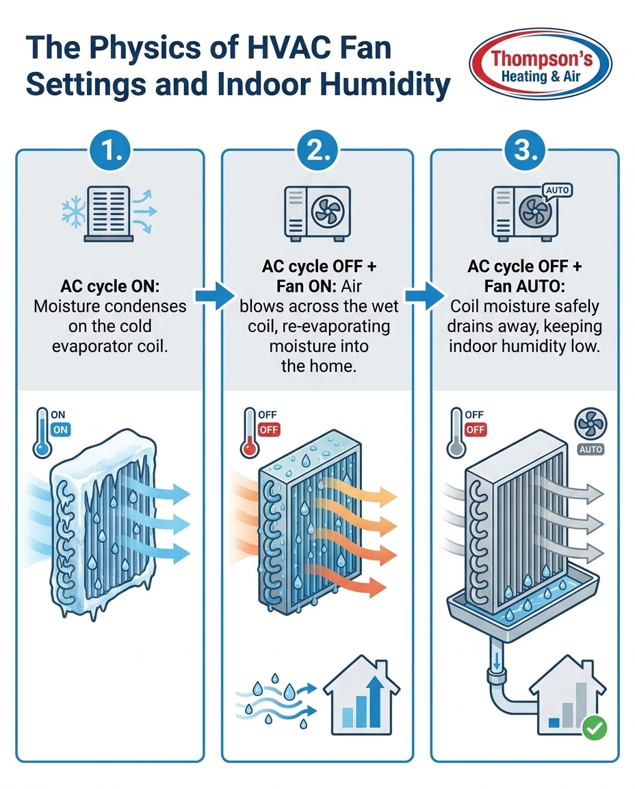 The Physics of HVAC Fan Settings and Indoor Humidity
