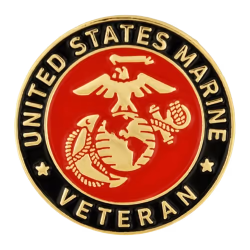 United States Marine Veteran emblem with eagle, globe, and anchor on red and black background.