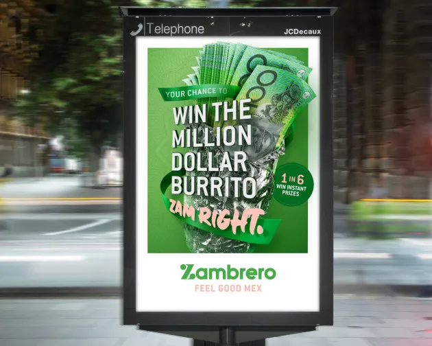 A billboard on a city street advertising a million dollar bill.