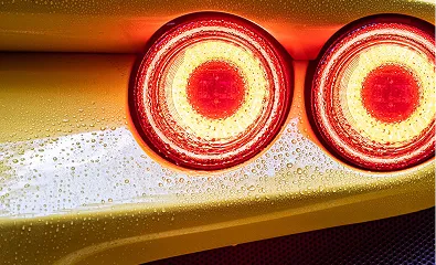 A close up of a car's brake lights.