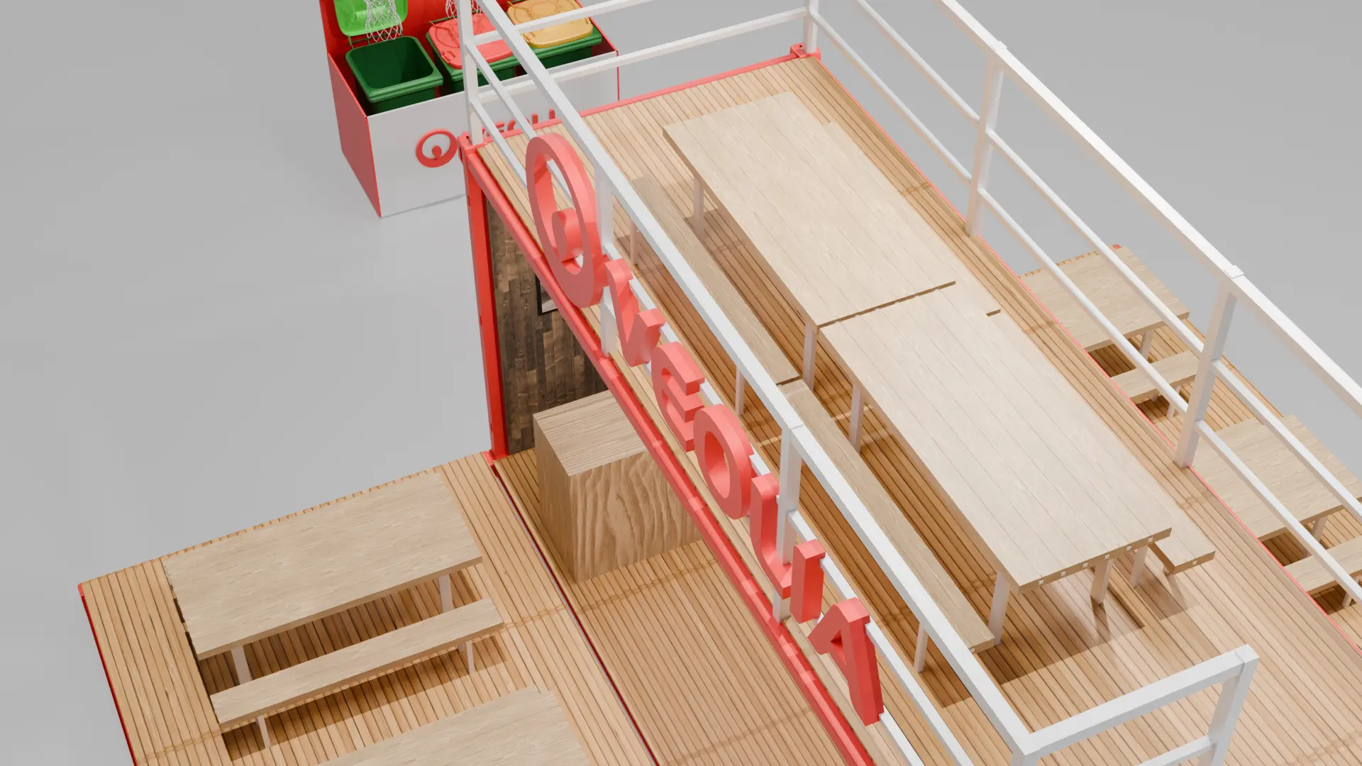 A model of a house with a staircase.