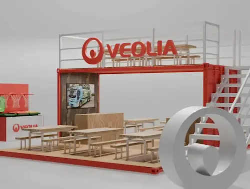 A model of a restaurant with a staircase.