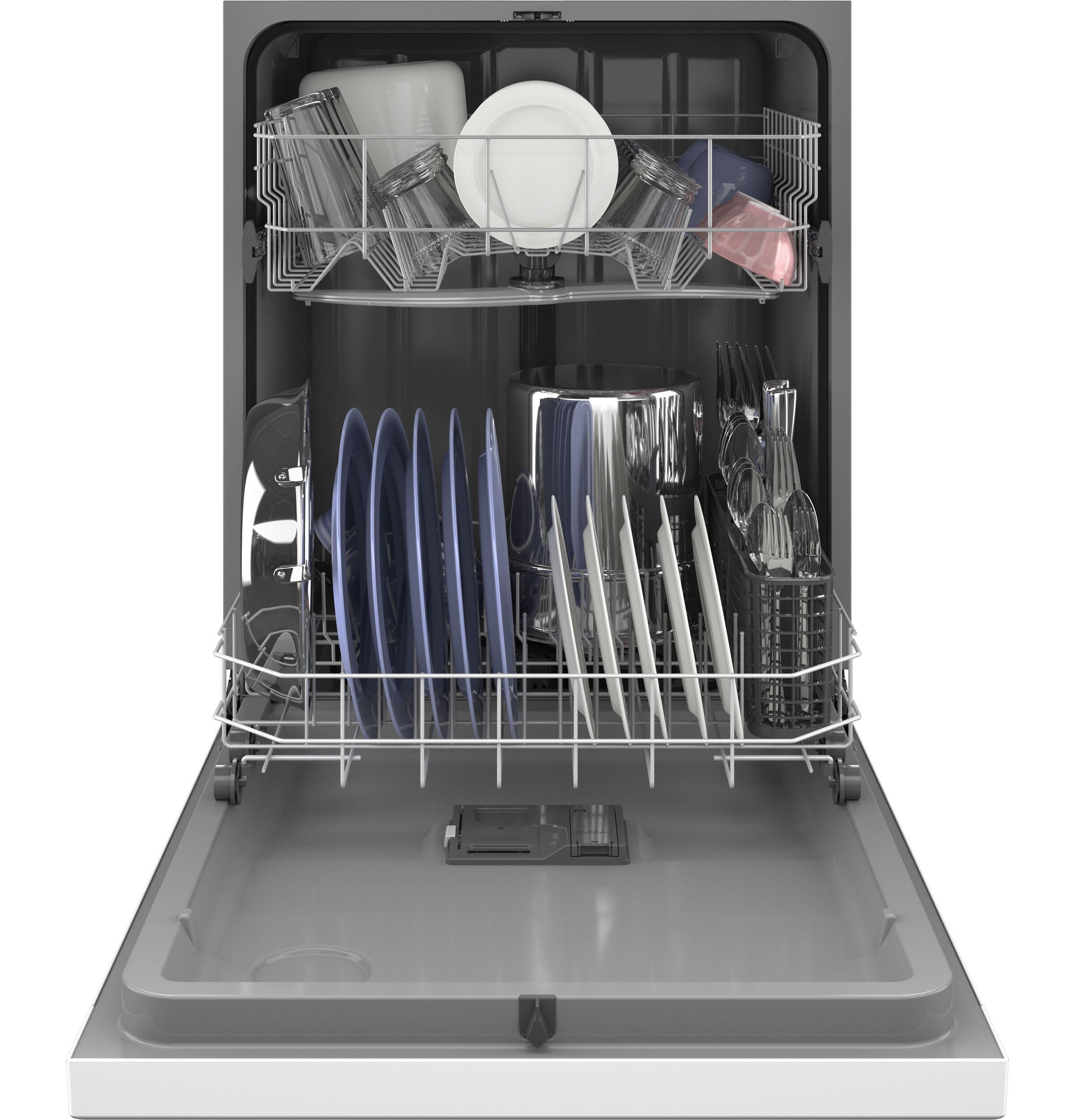 Hotpoint HDF310PGRWW 23.75" Front Control Dishwasher White - door open