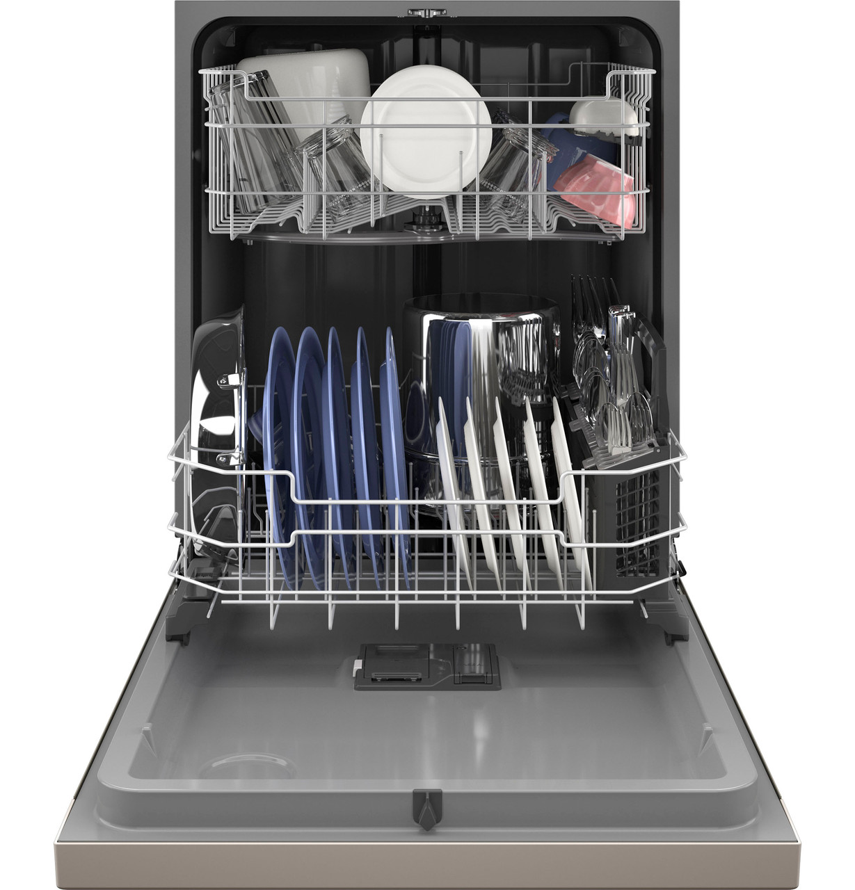 GE ENERGY STAR Front Control with Plastic Interior Dishwasher with Sanitize Cycle & Dry Boost - door open