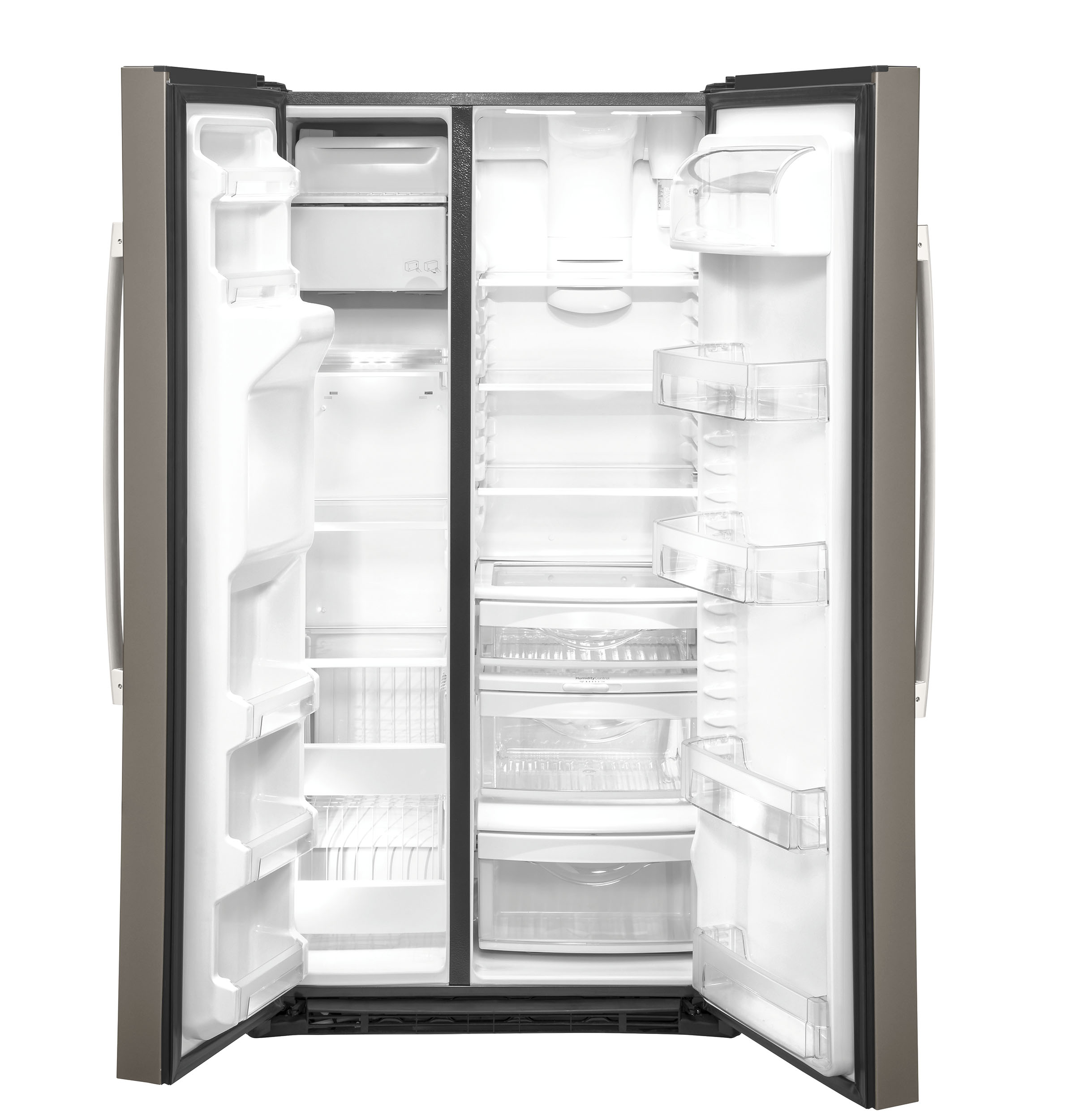 GE GZS22IMNES 35.75" Counter-Depth Side-by-Side Refrigerator 21.8 Cu. Ft. Fingerprint Resistant Slate - door open