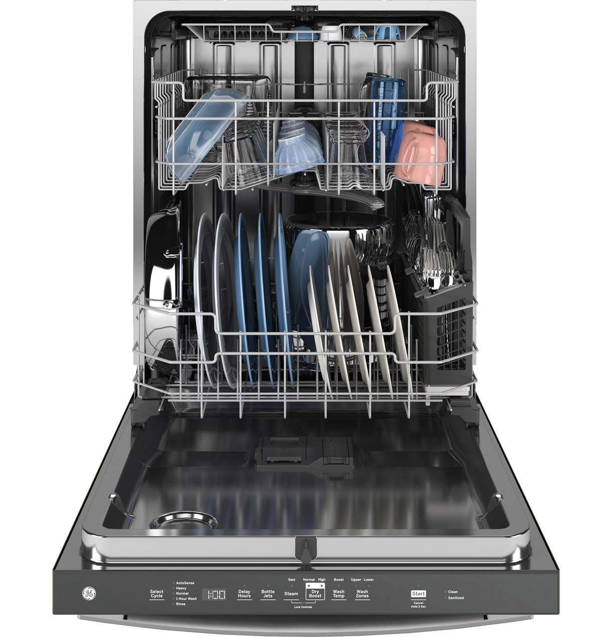 GE ENERGY STAR Top Control with Stainless Steel Interior Dishwasher with Sanitize Cycle - door open