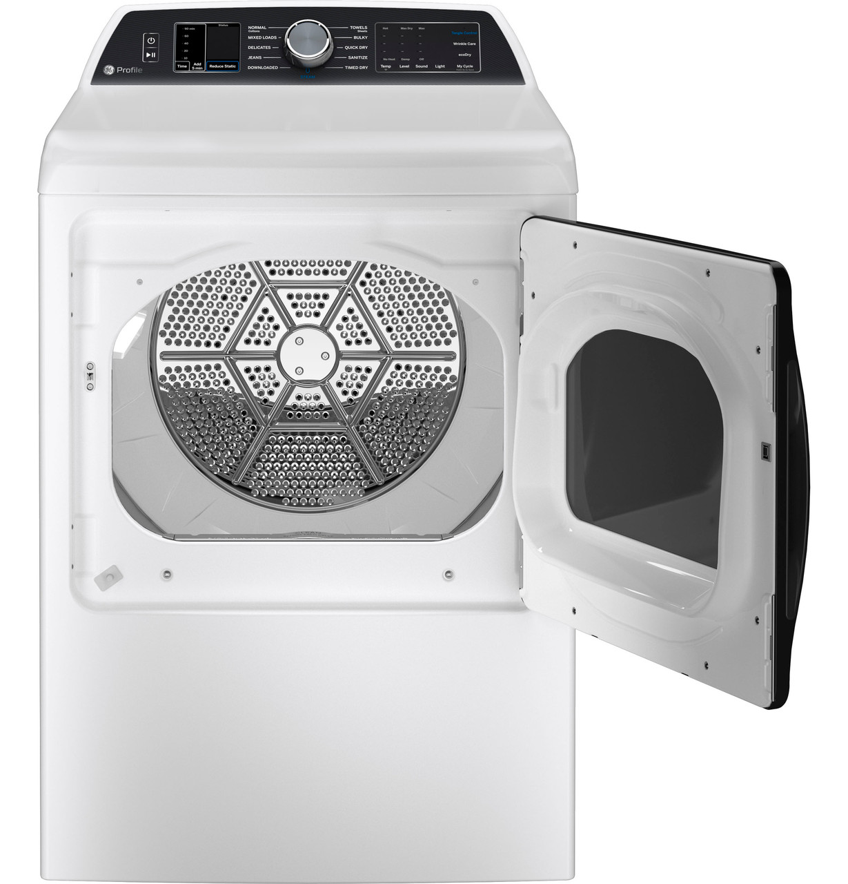 GE PTD70EBSTWS 27" Electric Dryer 7.4 Cu. Ft. White - door open