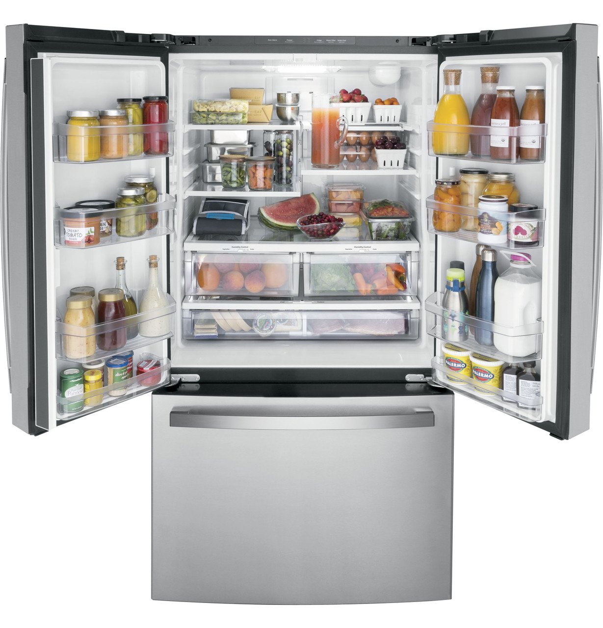 GE ENERGY STAR 27.0 Cu. Ft. Fingerprint Resistant French-Door Refrigerator - door open
